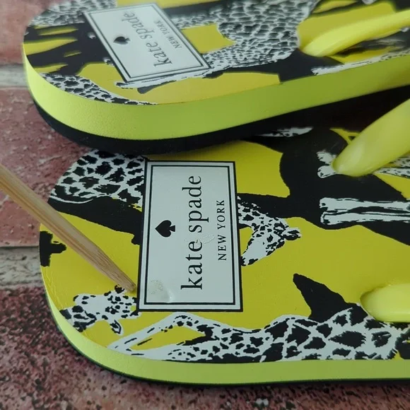 Kate Spade Flip Flops Women's Feldon Giraffe Sandal Yellow Black NWT Size 7/8 - Picture 9 of 16